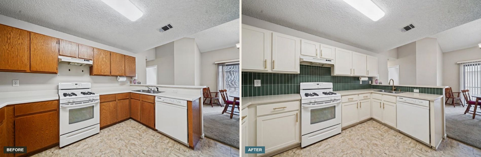 Look 1 on an open kitchen, before and after