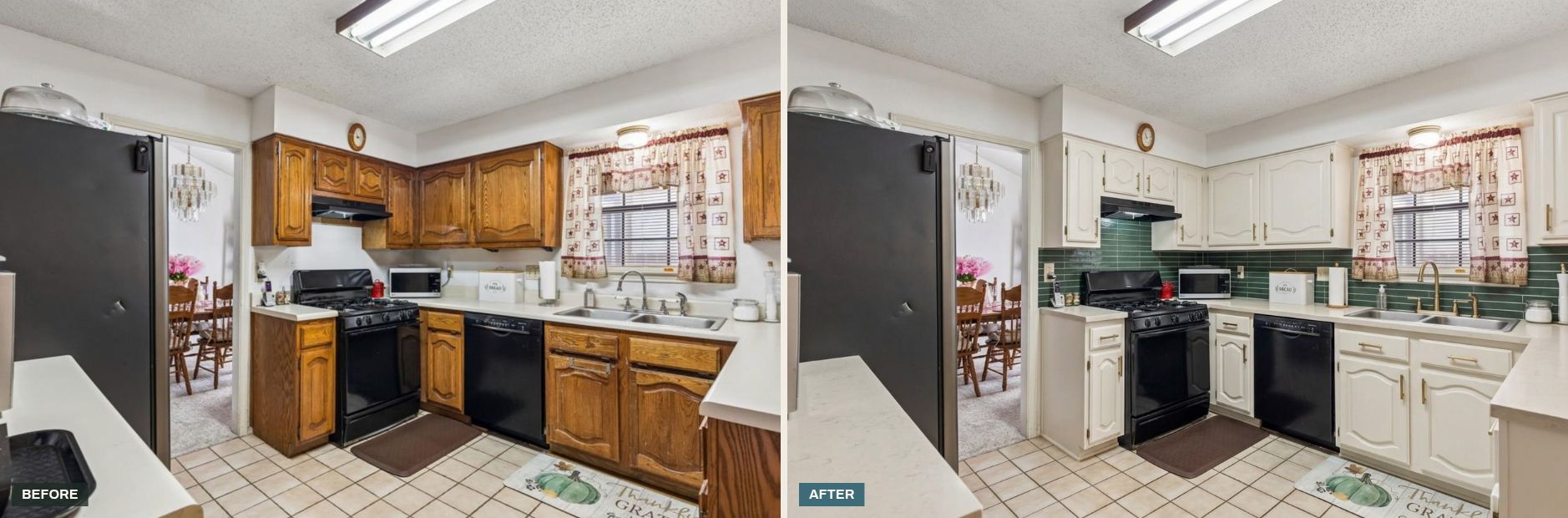 Look 1 on a galley, before and after