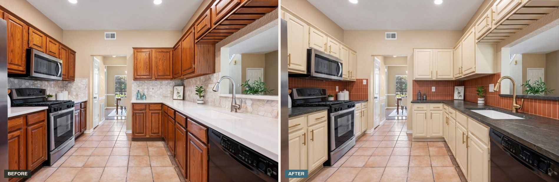 Look 3 on a corridor kitchen, before and after